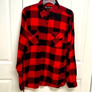 Hawks Bay Red Black Plaid Long Sleeve Flannel Shirt Size XL